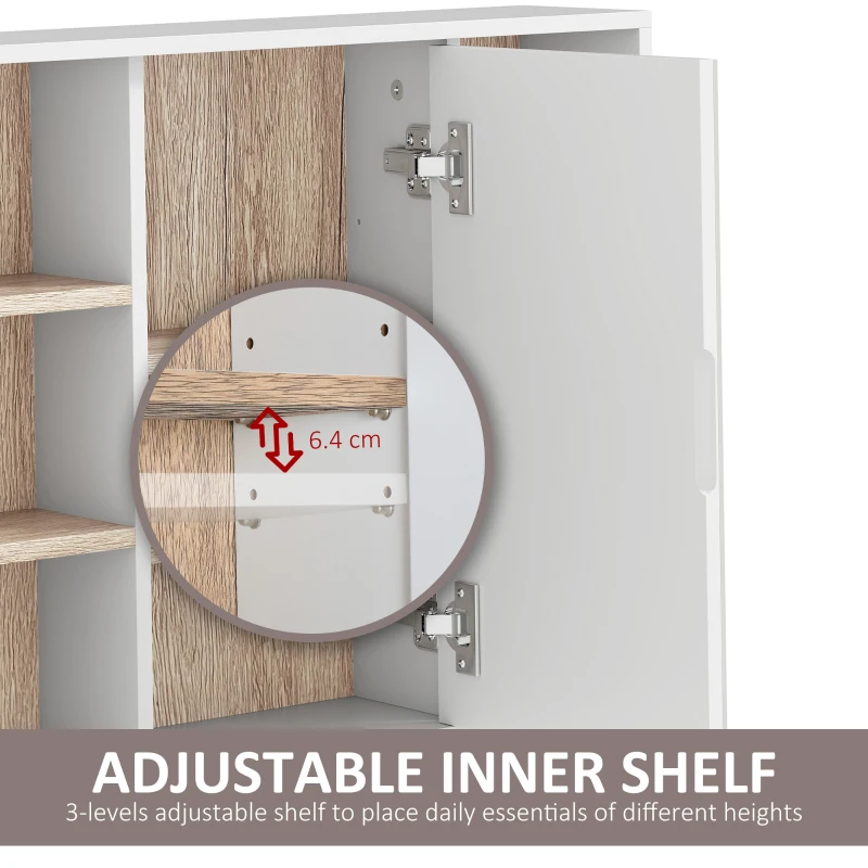 HOMCOM Bathroom Mirror Cabinet, Wall Mounted Storage Cabinet with Open Cupboard and Adjustable Shelf, White