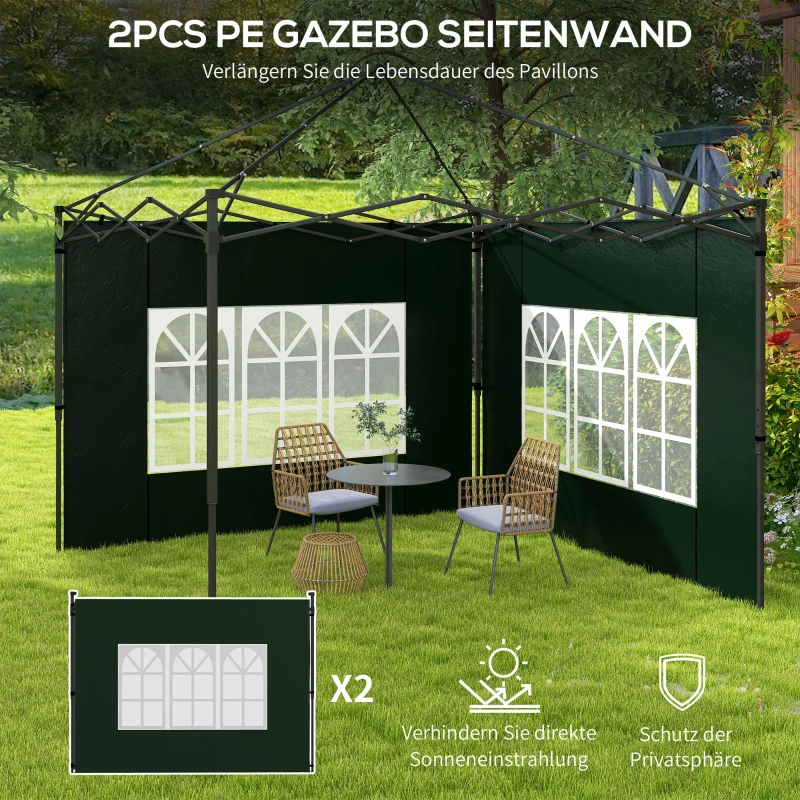 Outsunny 2-pack zijwanden voor paviljoen 3x3 3x6 waterdichte zijwanden met raam Donkergroen