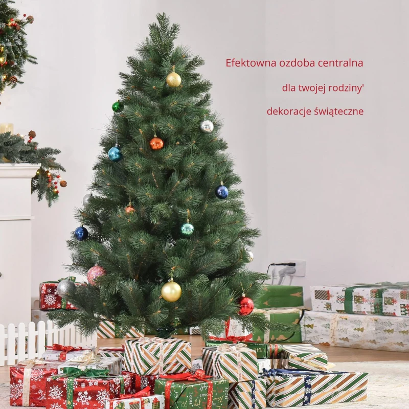 HOMCOM Choinka Ø90 x 180 cm, sztuczna jodła, realistyczne igły, Zielony