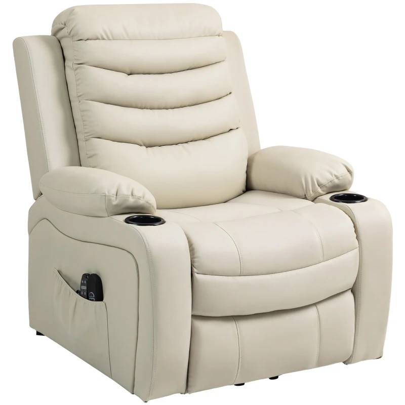 HOMCOM Sillón Relax Reclinable Eléctrico Levanta Personas con Masaje Vibratorio y Calor Puerto USB Control Remoto Crema