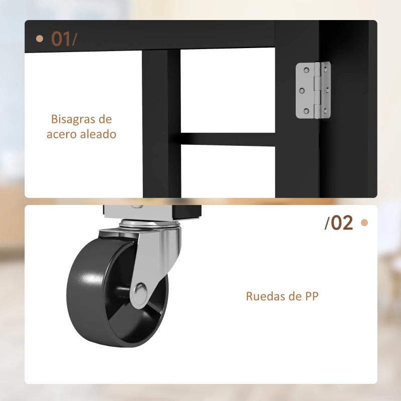 HOMCOM Mesa de Cocina Plegable con Alas Abatibles 2 Ruedas y Estantes Estilo Moderno 120x60x75 cm Negro