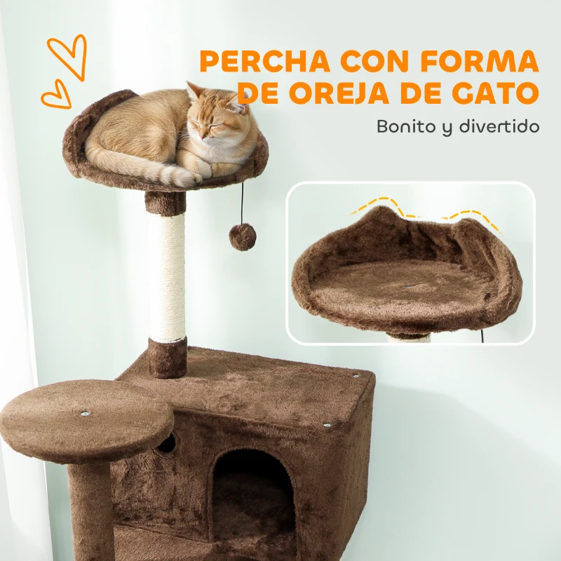 PawHut Árbol Rascador para Gatos 180 cm con Plataformas Cama 2 Cuevas Hamaca Escalera Postes de Sisal Marrón
