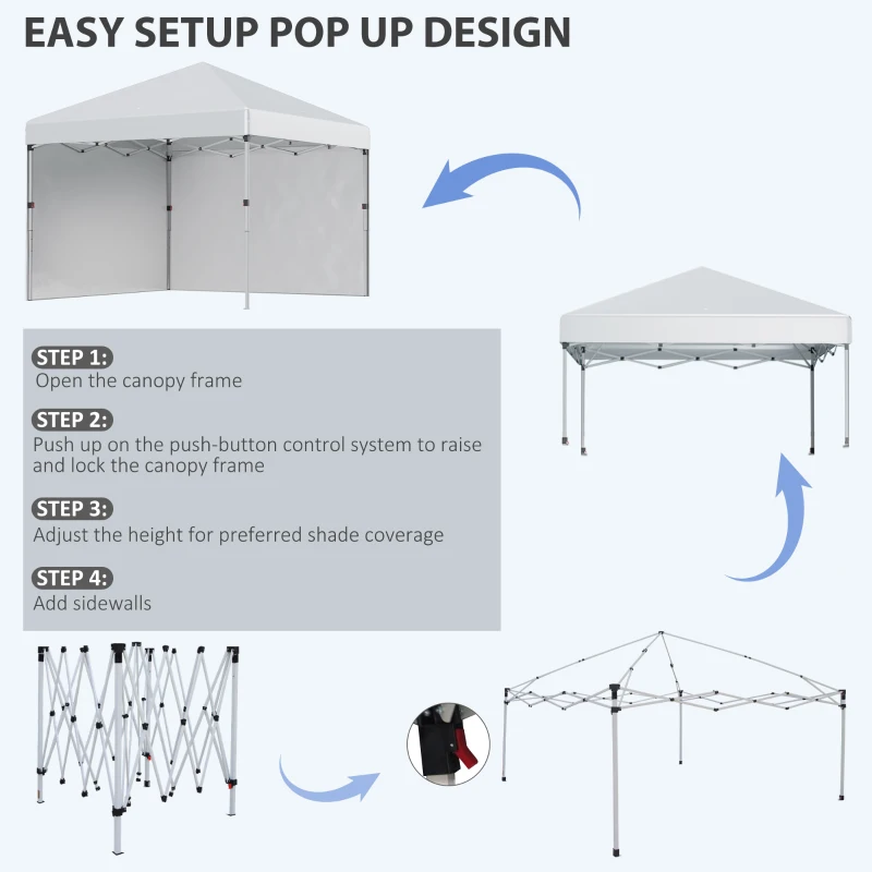 Outsunny 3 x 3 m Pop Up Gazebo, UPF 30+ Party Tent with 2 Sidewalls, Weight Bags and Wheeled Bag, Light Grey