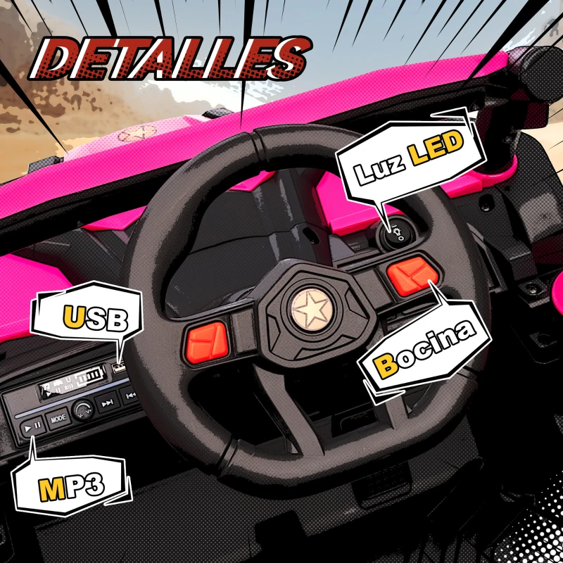 AIYAPLAY Coche Eléctrico para Niños UTV 12V con 2 Motores Control Remoto 2,4G Velocidad hasta 7 km/h Sistema de Suspensión Rosa