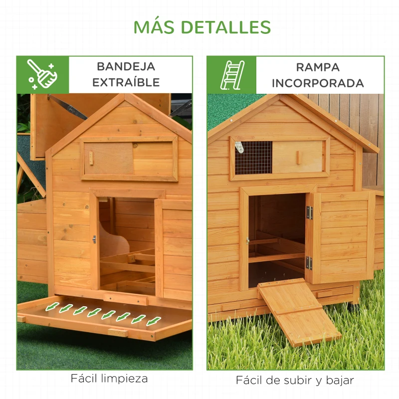 PawHut Gallinero para Exterior 150x100x96,5 cm Gallinero de Madera con 2 Nidos Bandeja Extraíble Techo Abatible Natural
