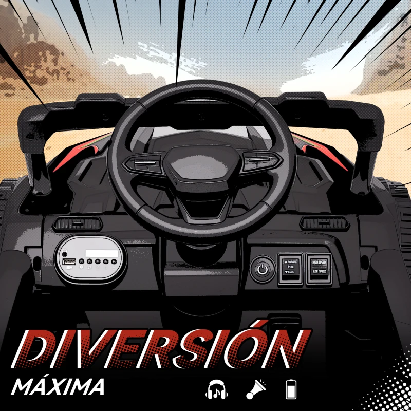 AIYAPLAY Coche Eléctrico para Niños 12V con 2 Motores Control Remoto 2,4G Suspensión Trasera Faros Música Negro