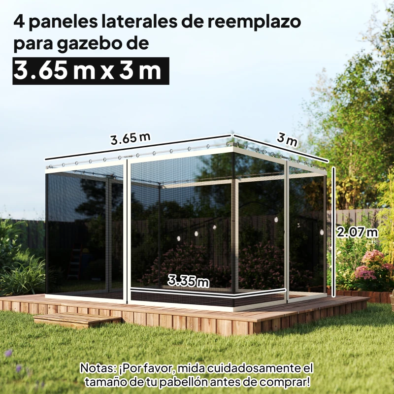 Outsunny 4 Paneles Laterales 3,4x2 cm para Carpa de Jardín Tela Mosquitera para Cenador Gazebo con Cremalleras y Anillas Negro