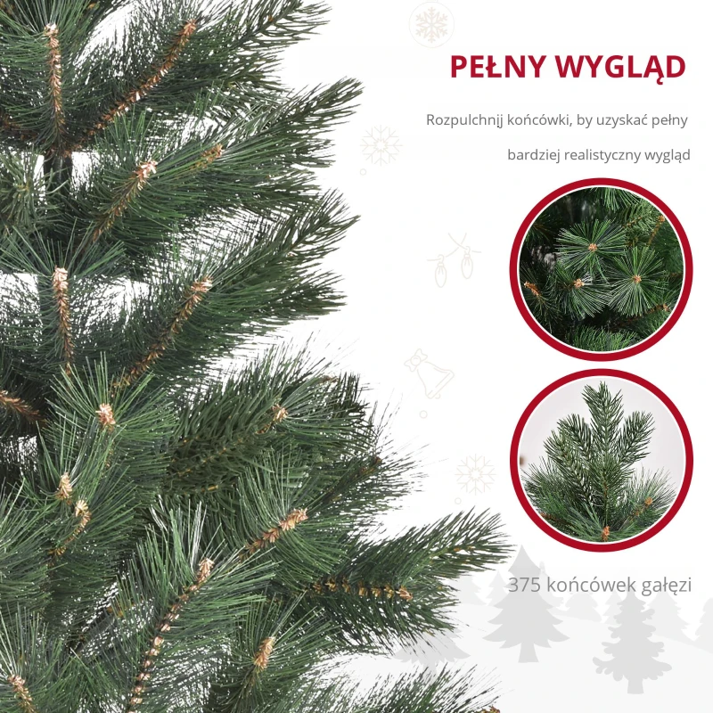 HOMCOM Choinka Ø90 x 180 cm, sztuczna jodła, realistyczne igły, Zielony