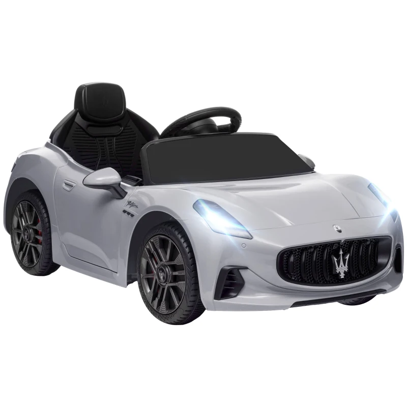 AIYAPLAY Coche Eléctrico Infantil Maserati Gran Turismo Folgore con Batería 12V Mando a Distancia Faros Bocina Música MP3 Gris