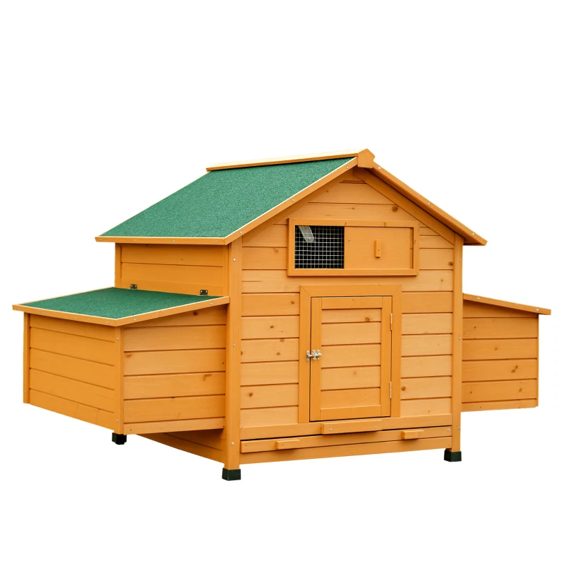 PawHut Pollaio Gabbia Ovaiole per Galline da Giardino con 2 Cassetti, Nido e Tetto da Esterno Impermeabile in Legno, 150x100x96.5 cm