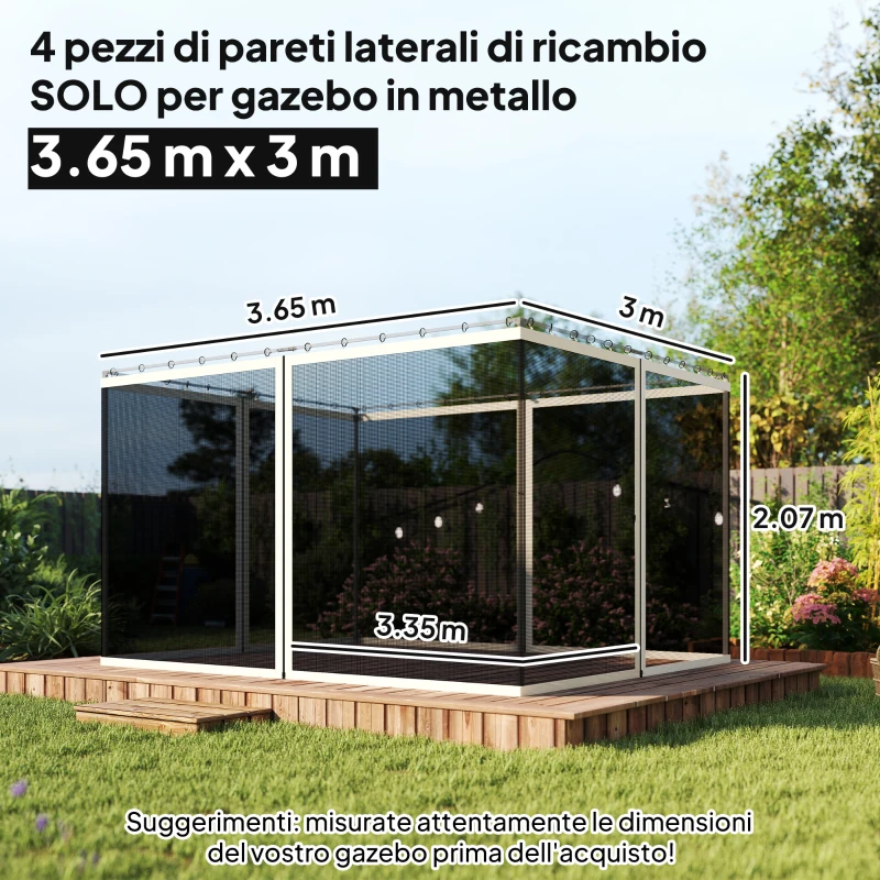Outsunny Zanzariera per Gazebo Tende di Ricambio Universale con Cerniere, 335x207cm - Nero e Beige