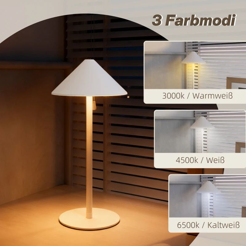 HOMCOM LED-Tischlampe mit USB-Kabel, Touchschalter, Metall, wiederaufladbar, Weiß