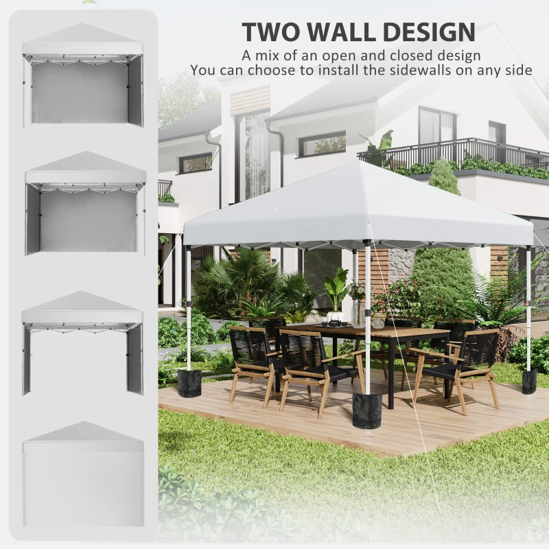 Outsunny 3 x 3 m Pop Up Gazebo, UPF 30+ Party Tent with 2 Sidewalls, Weight Bags and Wheeled Bag, Light Grey