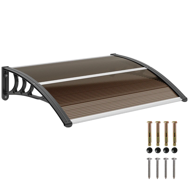 Outsunny Copertină Exterioară Impermeabilă și Anti-UV cu Placă Curbată, 75x120x23 cm, Maro și Negru