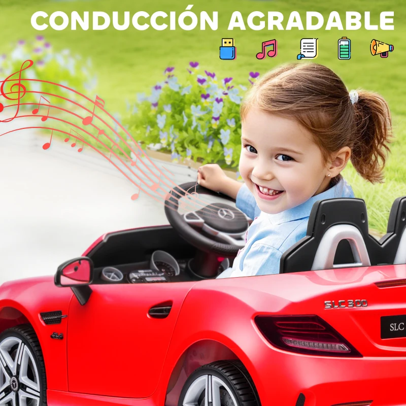 AIYAPLAY Coche Eléctrico para Niños de +3 Años Mercedes SLC 300 con Batería 12V Mando a Distancia Faros LED Bocina Música Rojo