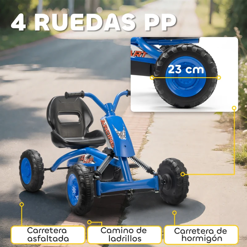 AIYAPLAY Kart Pedales Go Kart con Ruedas PP Marco de Acero Carga 30 kg para Niños y Niñas de 2-5 Años Azul