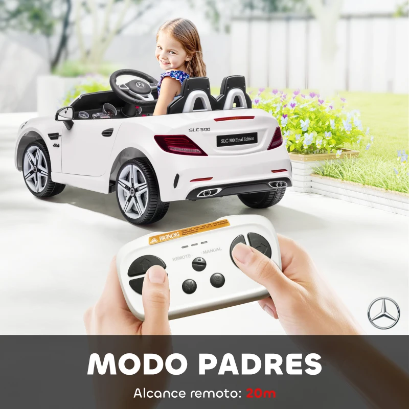 AIYAPLAY Coche Eléctrico Mercedes SLC 300 12V para Niños de 3-6 Años con Mando a Distancia Faros LED Bocina 107x62,5x44 cm Blanco