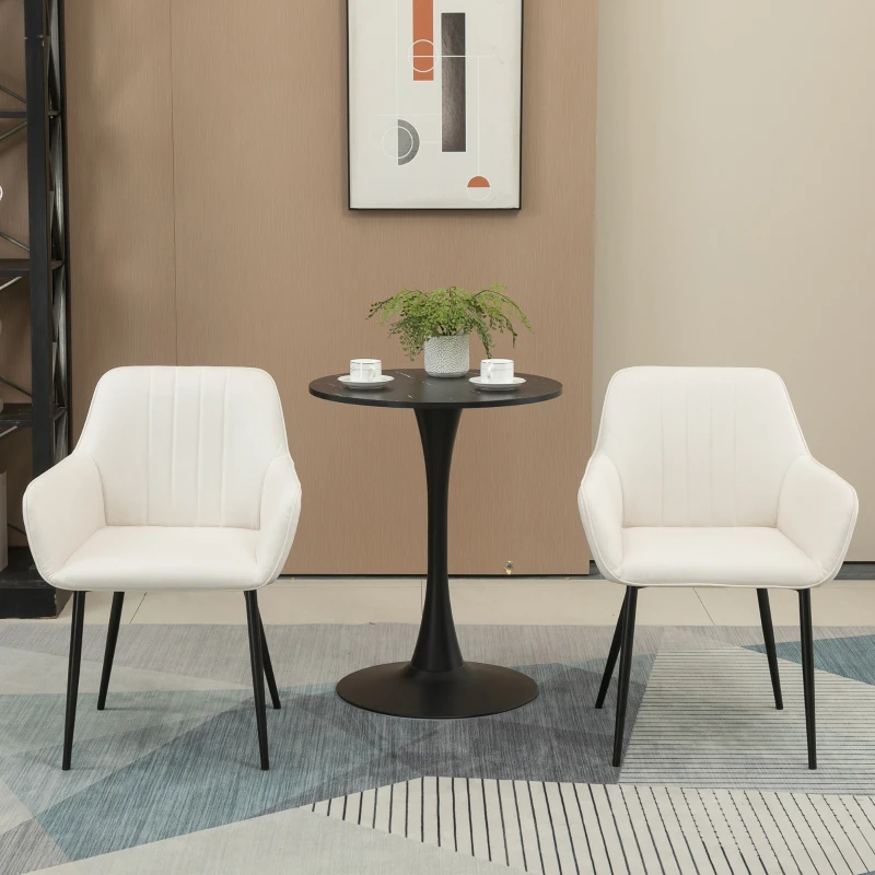 HOMCOM Chaises de Salle à Manger Chaises de Visiteur Design scandinave - Lot de 2 chaises - Pieds effilés métal Noir - Assise Dossier accoudoirs ergonomiques Lin Beige