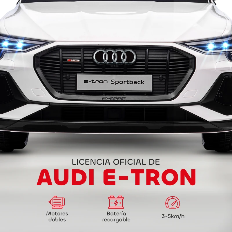HOMCOM Coche de Batería para Niños 12V Audi E-tron con Mando a Distancia Faros Bocina Música Velocidad 3-5 km/h Blanco