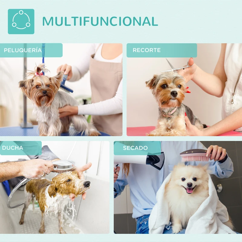 PawHut Mesa de Peluquería Canina Plegable con Encimera Antideslizante Brazo Ajustable 81x48,5x80 cm, Azul