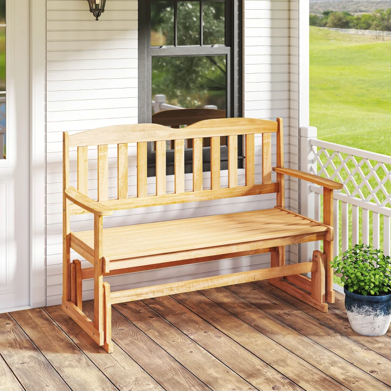 Outsunny Panchina da Giardino a Dondolo da 2 Posti con Braccioli in Legno di Abete, 132x51x95.5cm, Colore Legno