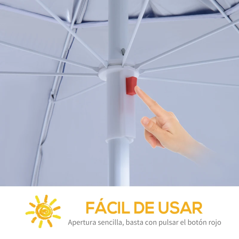 Outsunny Parasol para Playa 2 en 1 con 2 Paneles Laterales Toldo Portátil Anti-UV con Bolsa de Transporte Ø210x222cm Azul