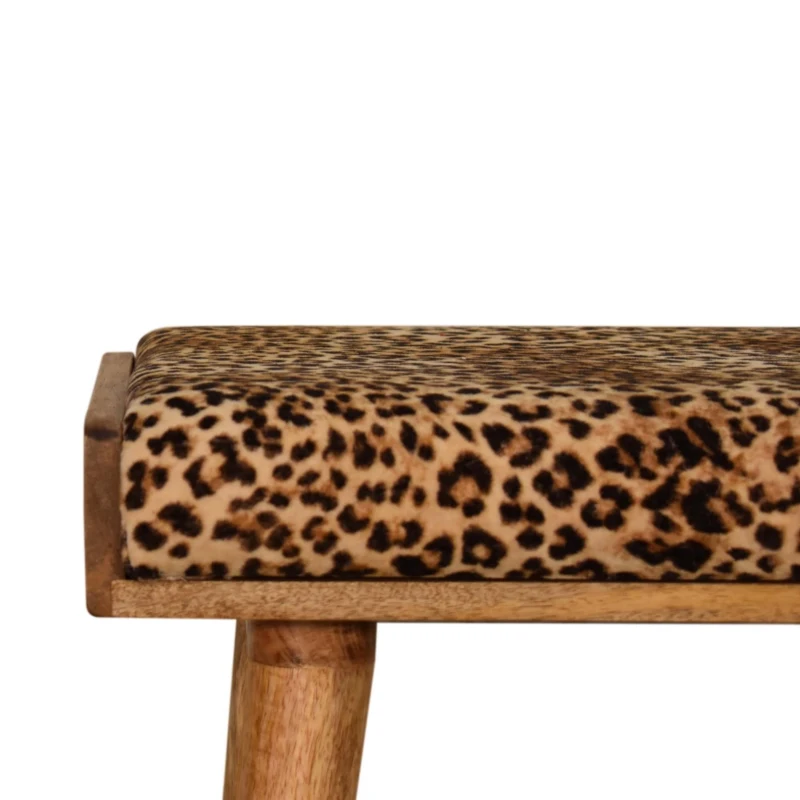 Solid Wood Footstool with Comfort-Filled and Hand-Finished, Upholstered Footstool with Leopard Velvet Tray-Style Top, 35L x 50W x 52H cm, Brown