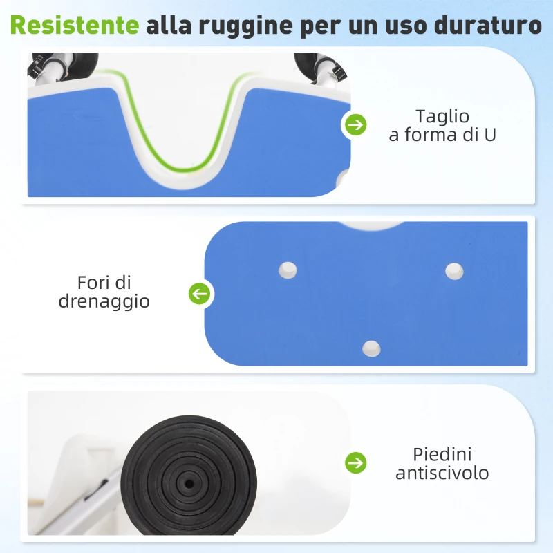 HOMCOM Sgabello da Doccia Regolabile in Altezza con Maniglione, Seduta Imbottita a U e Piedini Antiscivolo, Blu