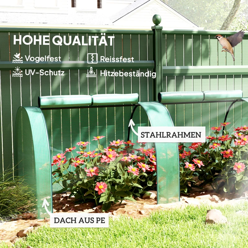 Outsunny Tunel foliowy, 4 okna na zamek błyskawiczny, stalowy stelaż, wytrzymały pokrowiec, 395 x 100 x 80 cm, Zielony