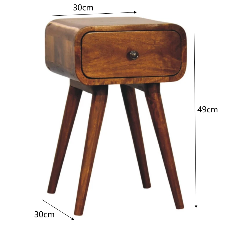 100% Solid Wood Avora Mini Nightstand with Drawer and Clear Natural Finish, Handcrafted Table for Bedroom, 30L x 30W x 49H cm, Brown