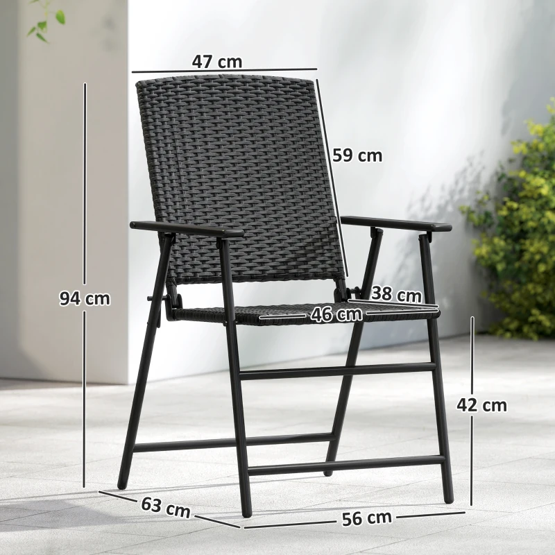 Outsunny Set of Two Folding Rattan Seat Chairs - Black