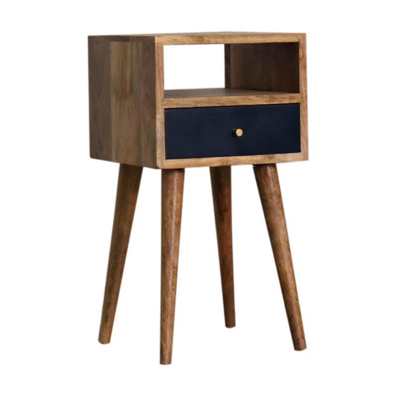 Solid Wood Mini Hand-Painted Bedside Table with 1 Drawer and Open Shelf, Bedside Chest with Artisanal Finish, 30L x 30W x 57H cm, Brown