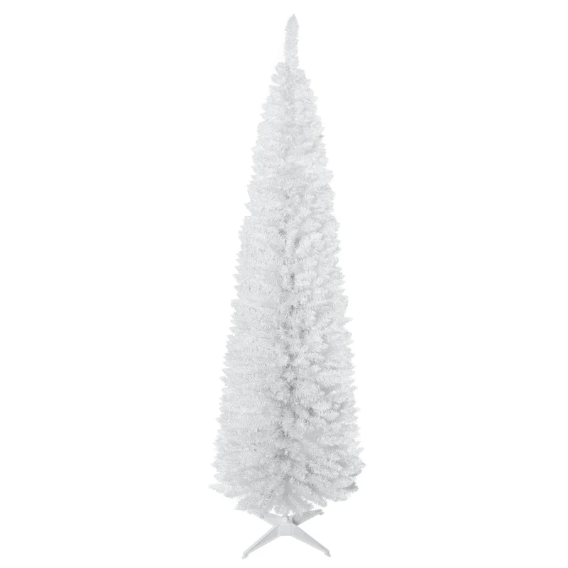 HOMCOM Árbol de Navidad Artificial Estrecho 210 cm con 499 Ramas y Base Desmontable Fácil de Montar Blanco