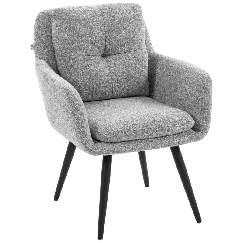 HOMCOM Sillón de acento moderno, sillón tapizado con patas metálicas, aspecto lino, Gris claro