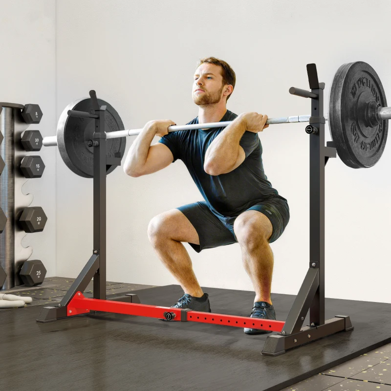 HOMCOM Barbell Rack, Width and Height Adjustable Dip Stand, Bench Press Rack for Home Gym Weight Lifting Fitness Workout, Max Load 150kg