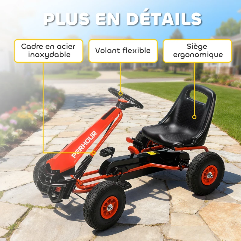 AIYAPLAY Kart à pédales Go-Kart pour enfants siège réglable pneus EVA embrayage manuel et frein 110 x 61 x 62 cm rouge