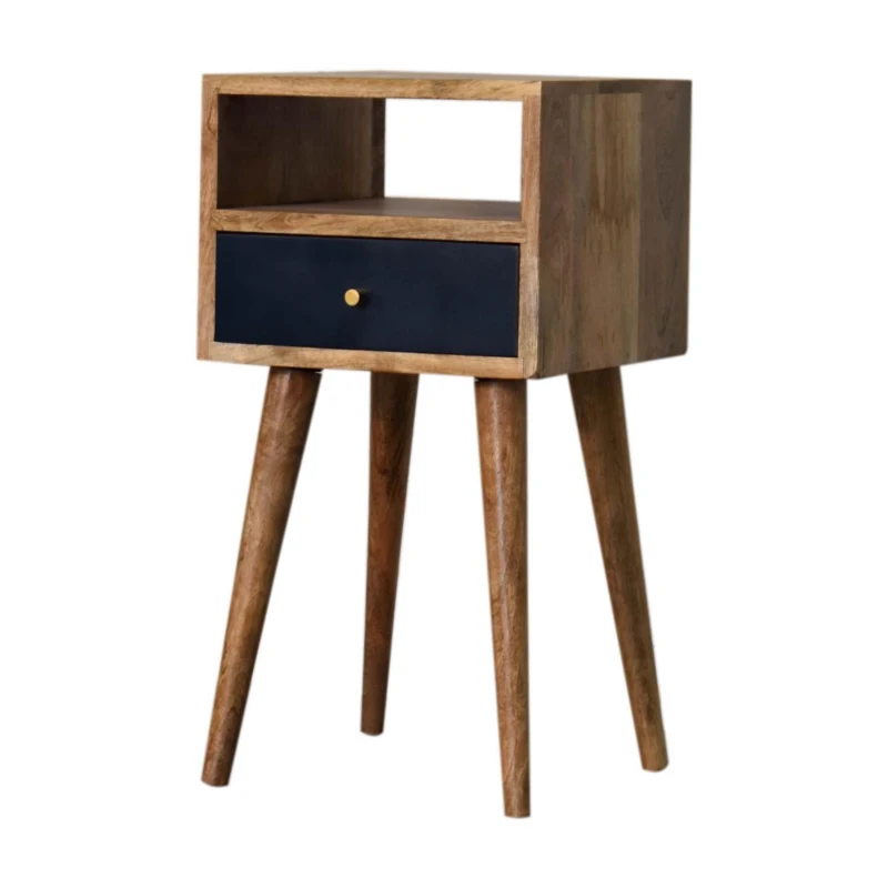 Solid Wood Mini Hand-Painted Bedside Table with 1 Drawer and Open Shelf, Bedside Chest with Artisanal Finish, 30L x 30W x 57H cm, Brown