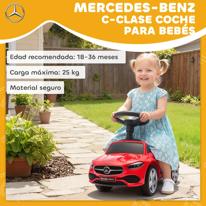 AIYAPLAY Correpasillos para Niños de 18-36 Meses Mercedes-Benz Clase C con Bocina Sonidos de Motor y Espacio de Almacenaje Rojo