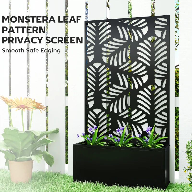 Outsunny Metal Garden Bed for Garden with Trellis, Wall Mounted or Freestanding Raised Planter with Privacy Screen