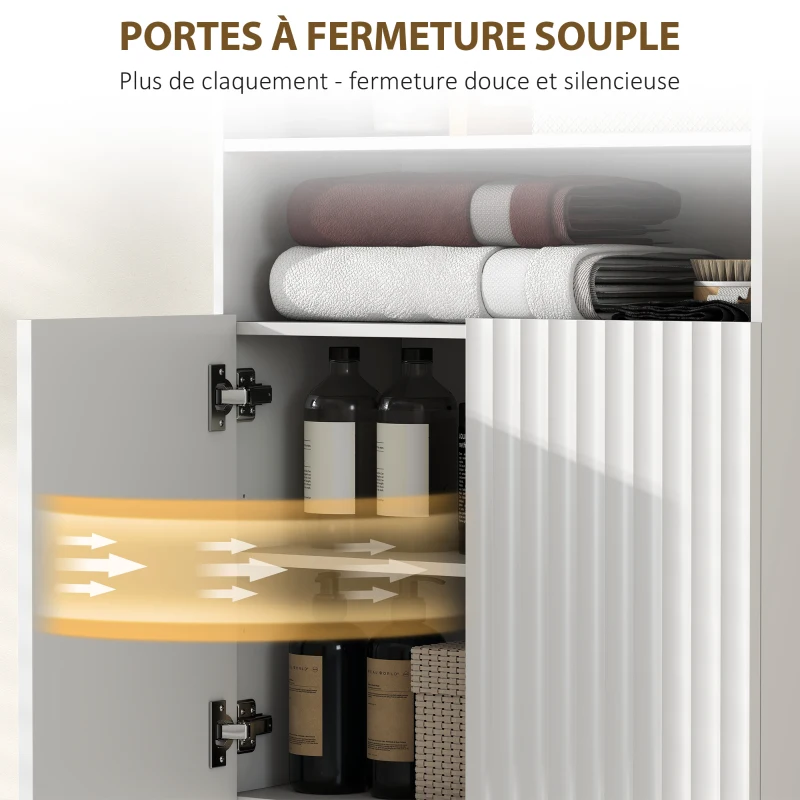 HOMCOM Meuble salle de bain, armoire salle de bain étroit 5 niveaux, portes cannelées à fermeture douce 60 x 31,8 x 93 cm blanc