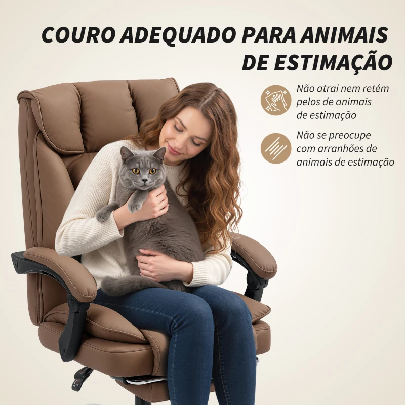 HOMCOM Cadeira de Escritório com Apoio para os Pés Encosto Reclinável e Revestida em Couro Sintético  66x72x113-121 cm Marrom