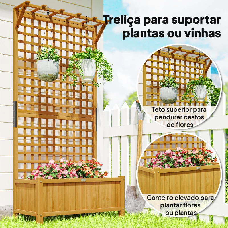Outsunny Floreira com Treliça de Madeira Caixa de Plantio com Suporte para Plantas Trepadeiras 90x45x183cm Madeira