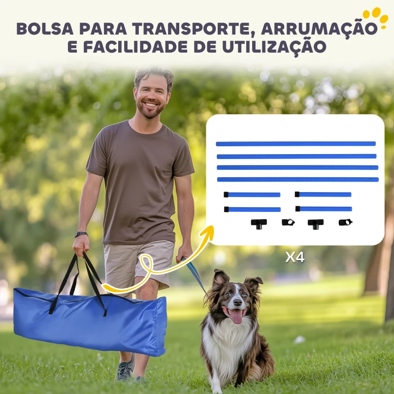 PawHut Conjunto de Treinamento de Agilidade para Cães 4 Peças Obstáculos de Salto com Altura Ajustável 99x65x94 cm  Azul