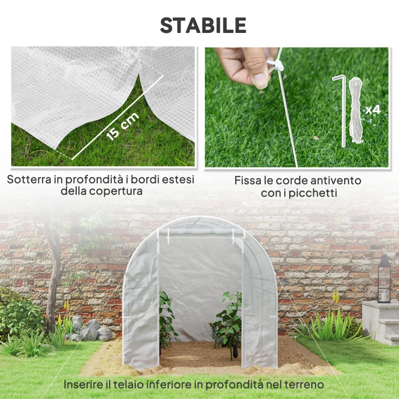 Outsunny Serra da Giardino a Tunnel con Telaio in Acciaio e 4 Finestre in PE 2.5x2x2m, Bianco