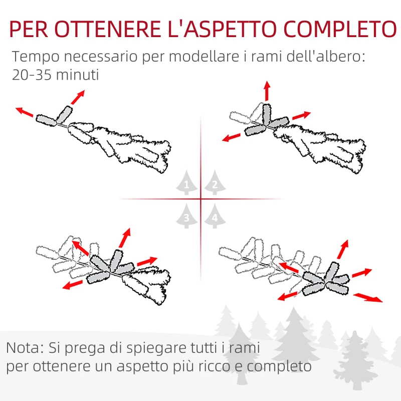 HOMCOM Albero di Natale Innevato in PP Verde con 738 Rami Ignifughi e Base in Acciaio Inox, Ø68x225 cm