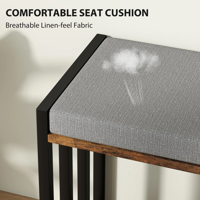 HOMCOM Shoe Storage with Seat, Upholstered Entryway Bench, Shoe Bench with 3 Open Shelves for Hallway, Rustic Brown