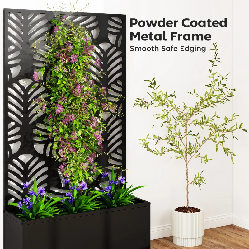 Outsunny Metal Garden Bed for Garden with Trellis, Wall Mounted or Freestanding Raised Planter with Privacy Screen