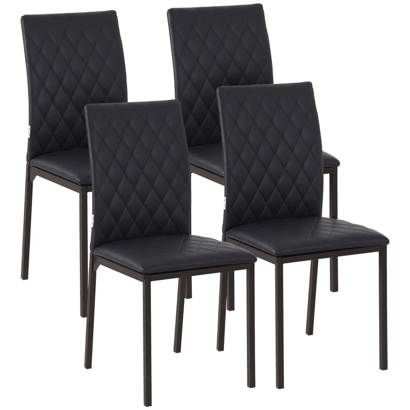 HOMCOM Pack de 4 Sillas de Comedor con Respaldo Alto Tapizadas en Cuero Sintético Patas de Acero Negro