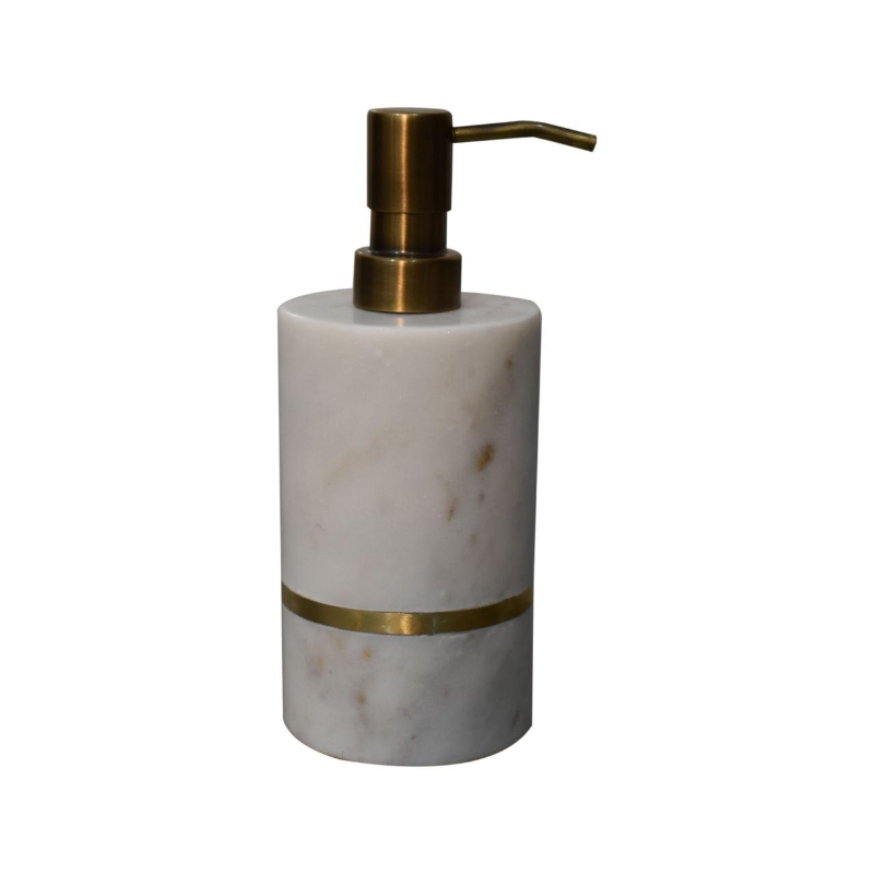 Set of 5 Marble Bathroom Accessory with Brass Inlay and Understated Sheen, Hand-Finished Set with Fully Assembled, 7.5L x 7.5W x 10H cm, White
