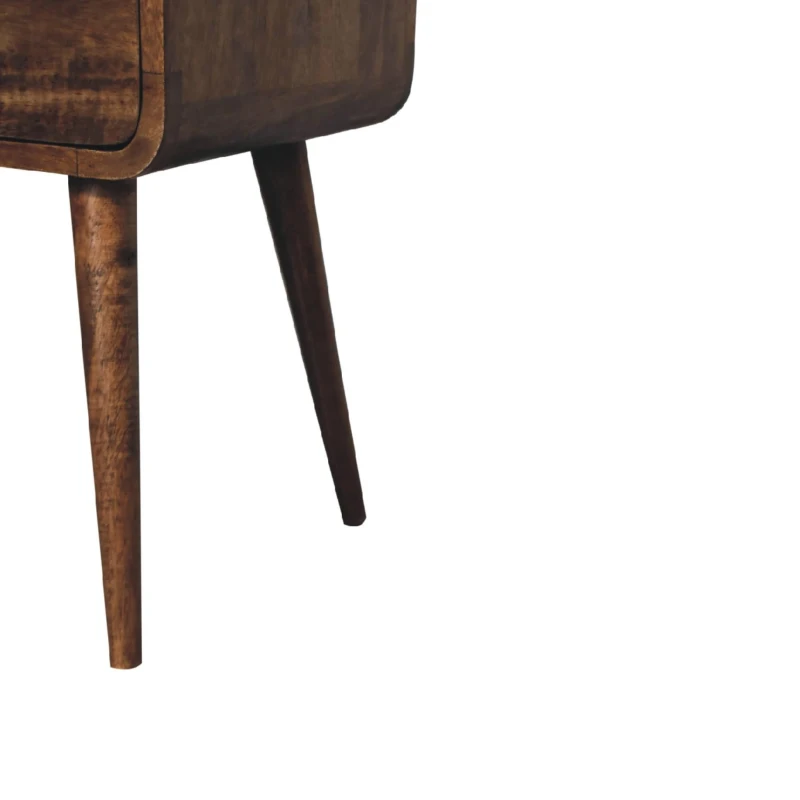 Solid Mango Wood Mini Curved Bedside Table with Drawer and Open Shelf, Desk with Aged Weathered Finish, 30L x 30W x 55H cm, Brown